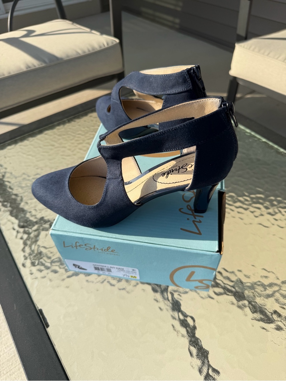 Life Stride Navy Cutout T-Strap Heel Pump